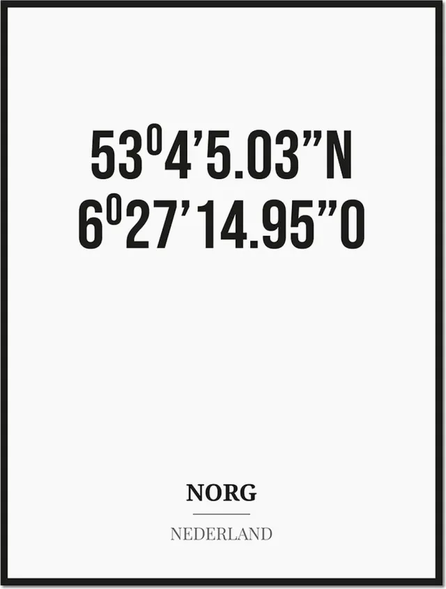 Studio216 Poster/kaart NORG met coördinaten zwart, wit
