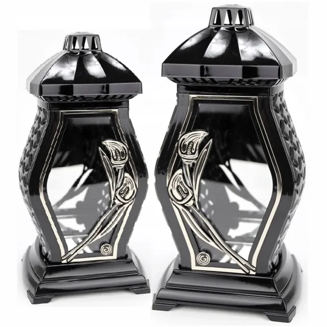 Smaal deco Moderne Grafkap Kapel Graf Lantaarn Vaas Znicz - Zwart/Zilver