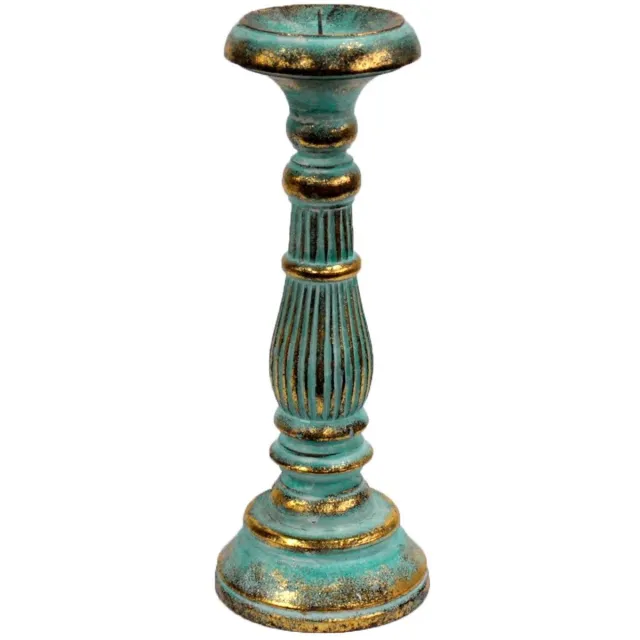 Ancient Wisdom Vintage Kandelaar - Turquoise & Goud - Kaars Houder - 30cm Hoog TQ & Goud