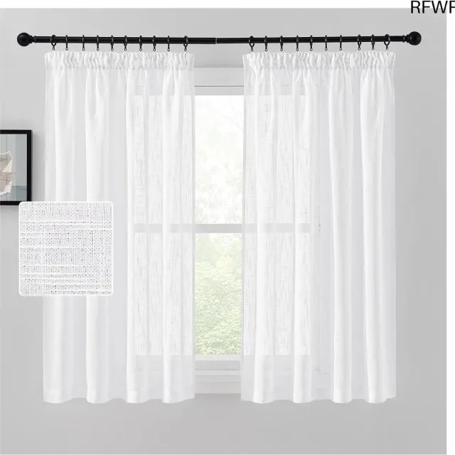 RFWR Linnen Gordijnen Plooiband voor Woonkamer en Slaapkamer 140x145cm wit