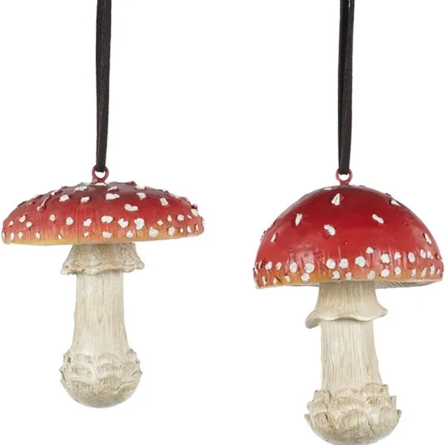 Goodwill Kersthanger Paddenstoel - Rood-Wit-Crème - 7.5 Cm - Voordeelaanbod Per 2 Stuks