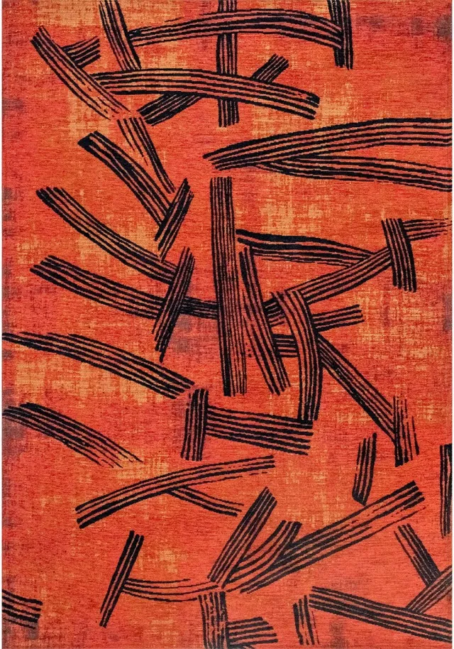 Louis de Poortere Wasbaar Binnen & Buiten Vloerkleed - 140 x 140 cm - Louis De Poortere Kanji Ginger Chocolat - Laagpolig Tapijt - Gerecycled PET - Made in Belgium - Circulair Rood