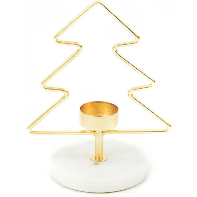 Housevitamin Kerstboom Theelicht- Marmer/Goud 15x10x18.5CM