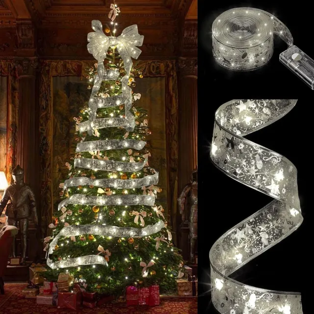 Daity Christmas Tree Decorations String Lights - 32.8ft 100 LED Lights - Copper Wire Ribbon Bows Lights for Party Weddings Holiday Christmas Decorations Indoor (Zilver)