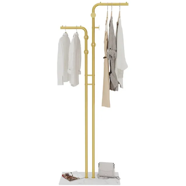 Wolcky Vrijstaande Kapstok met Marmeren Voet - Garderobe Kapstok - Moderne Kapstok voor Hal - Goudkleurig Metaal - 176 cm Hoog goud en wit