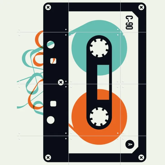 IXXI Mixtape, Bo Lundberg - 60 x 80 cm - Grote wanddecoratie en posters - Geometrische Kunst, Vintage, Minimalisme, Retro, Illustraties, Pop art Blauw / Oranje / Koele tinten
