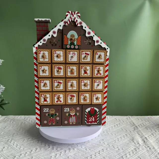 YAGXIG Kerst Adventskalender - 24-daagse adventskalender - Met LED-lampjes en peperkoekhuisje - Werkt op batterijen - Creatieve woondecoratie - Kerstversiering - Kerstcadeau (Batterijen niet inbegrepen) bruin