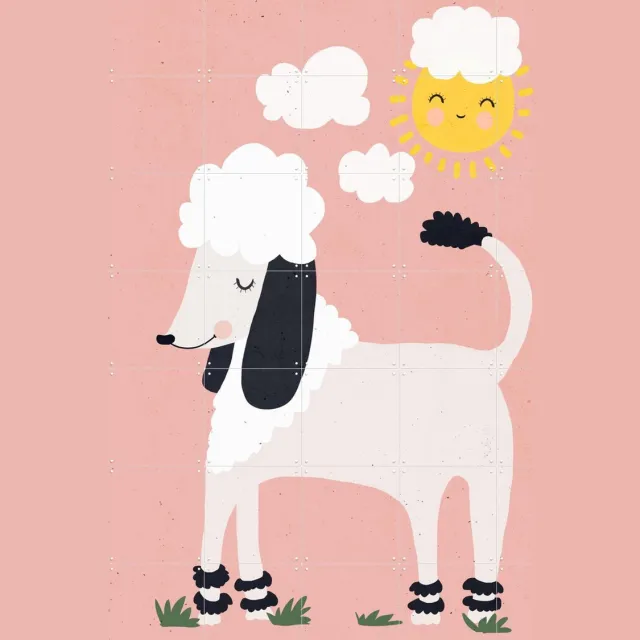 IXXI Happy Poodle, Treechild & Various - 100 x 140 cm - Grote wanddecoratie en posters - Illustraties, Fantasierijk, Kleurrijk, Cartoonesk, Speels Roze