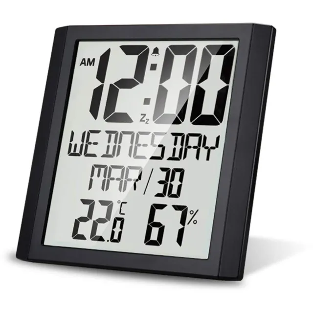 Lancoon Grote Wandklok met Digitaal Scherm, TN-display, Digitale Klok met Binnentemperatuur en Vochtigheid, Stille Reistijd voor Woonkamer, Slaapkamer, Kantoor Zwart