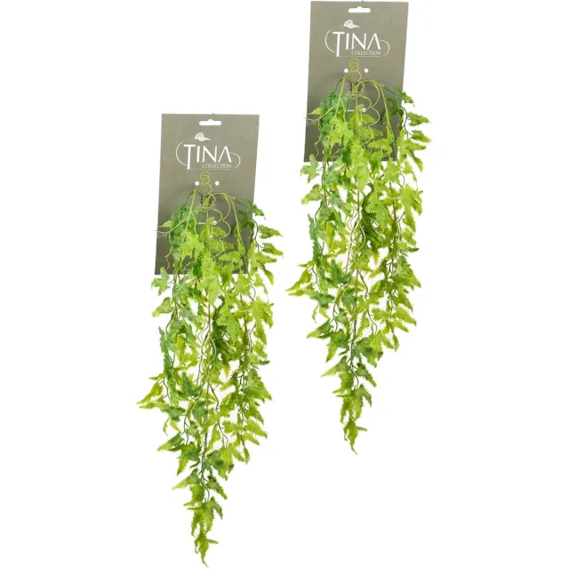 Louis Maes kunstplanten - 2x - Varen - lichtgroen - hangende takken bos van 55 cm - hangplant