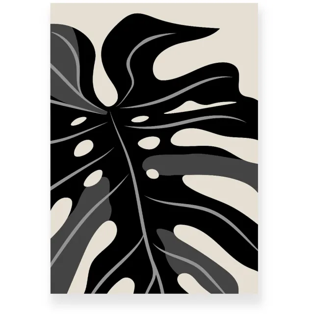 Yisual Poster 30x40 cm - Monstera Bladeren - Planten - Zwart - Beige - Modern - Botanisch - Muurdecoratie - Wanddecoratie