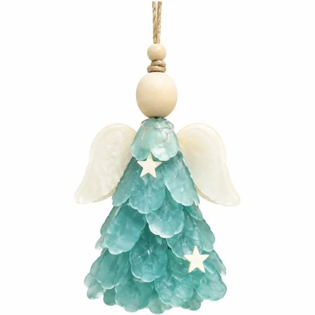 SWGOTA Adventskalender 2026 met platte engelhangers - Meerkleurige kerstdecoratie in kartonnen doos Turquoise
