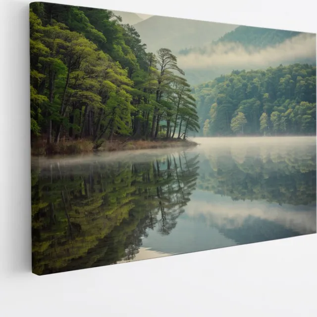 Saammp Canvas Schilderij - Noorwegen - Bergen met mist - Landschap - Natuur - 100x75 - Foto op canvas - Wanddecoratie - Muurdecoratie Woonkamer - Slaapkamer decoratie - Canvas Print multicolor