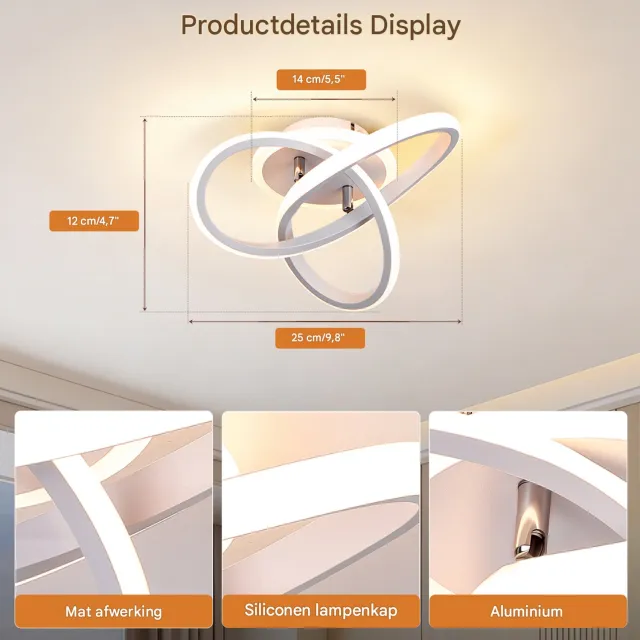 Lemlit LED Plafondlamp, Klaverblad Design, 21W, 2100 lm, 3 Lichtkleuren met Geheugenfunctie, 25 cm, voor Woonkamer en Slaapkamer, Zandwit