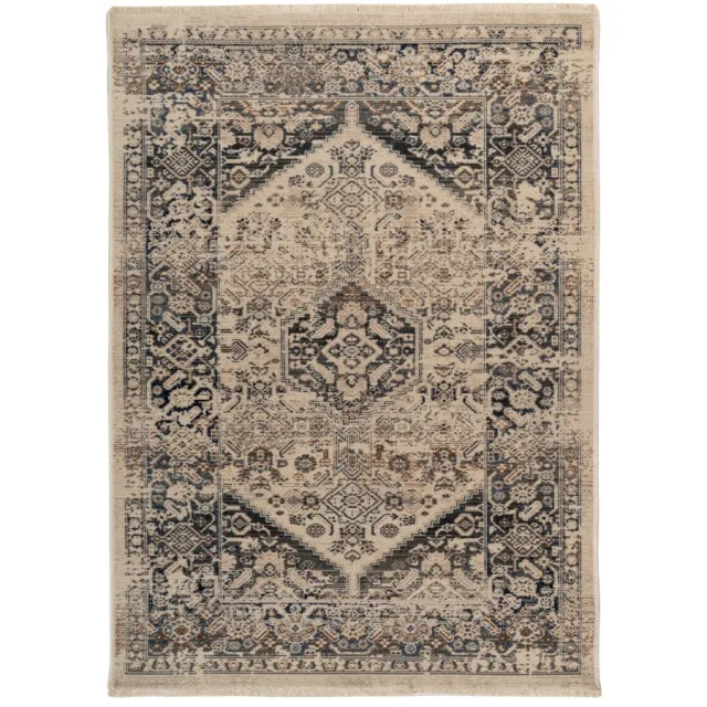 Padiro elegant laagpolig vloerkleed 120 x 180 cm - lichtbeige - oosters vintage patroon - met franjes - voor vloerverwarming - van polypropyleen en katoen