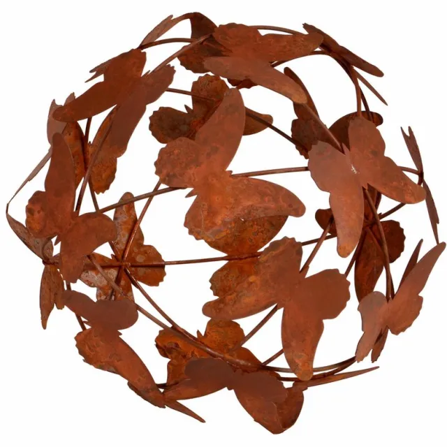 UNUS Tuinbol met vlinders roest metaal diameter 19 cm tuindecoratie Bruin
