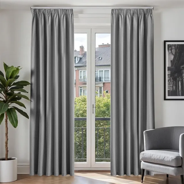 Unyqoos Verduisterende gordijnen met linnenlook en plooiband voor elke kamer grijs