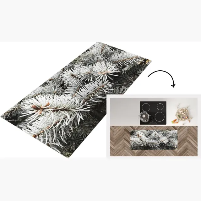 KitchenYeah Keukenloper - Loper keuken - Takken - Naaldboom - Winter - Keukenloper vinyl Multicolor