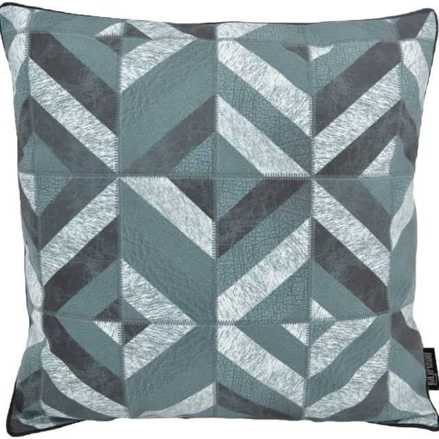 Gek op Kussens! Stripe Patchwork #4 Kussenhoes | 45x45 cm | PU Leder Petrol/Zwart