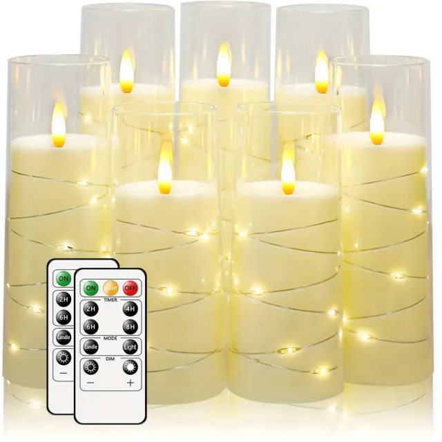 J.T.R Led kaarsen-Ledkaarsen met afstandsbediening-7 delige LED Vlamloze Kaarsen Sterrenslinger met Timer-Acryl LED Pilaarkaarsen met Flikkerend Effect-(Ivoor).