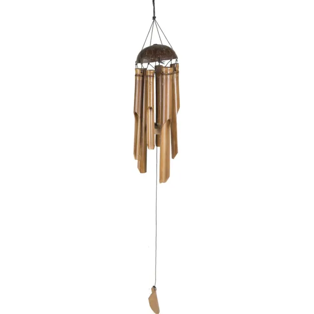 Mega Collections Windgong - rattan - 12 x 34 cm - tuin/balkon - oosterse sfeer Donkerbruin