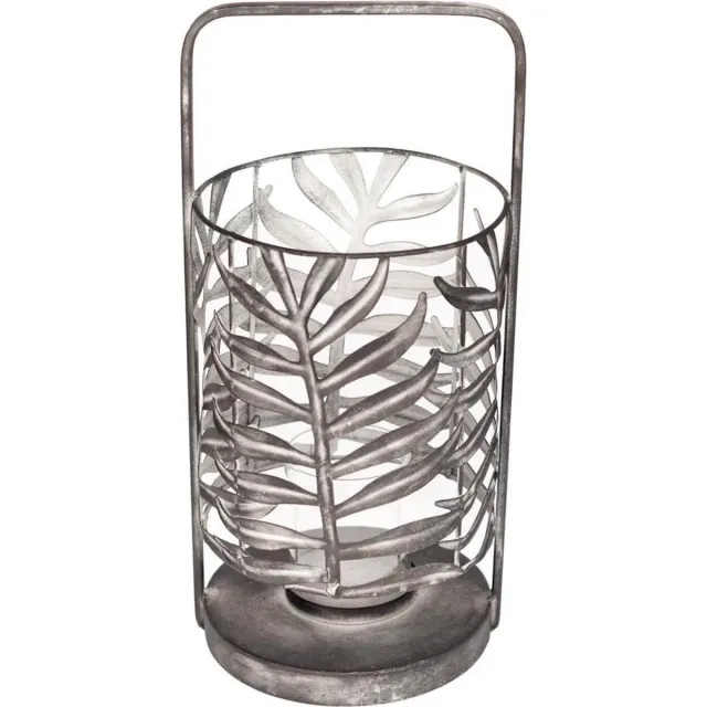 Home Society windlicht - grijs staal met blad design - 41 cm Mat grijs