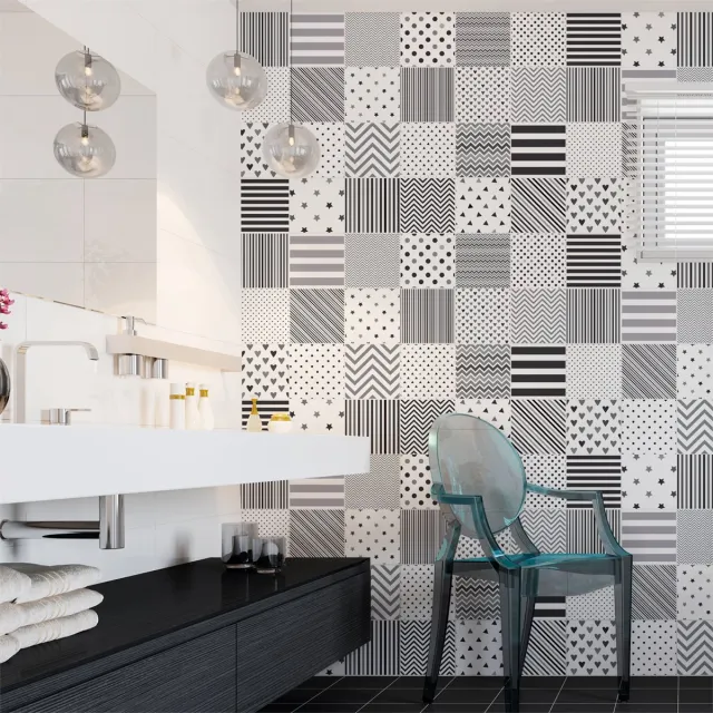 Ambiance Sticker Zelfklevende muurtegelstickers voor keuken en badkamer - 24 Scandinavische cementtegelstickers - 24 stickers 10x10cm Multi color