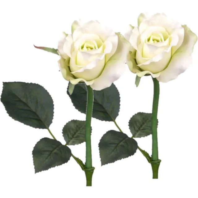 Bellatio Flowers & Plants Top art Kunstbloem roos Alice de luxe - Set van 6x stuks - wit - 30 cm - kunststof steel - decoratie