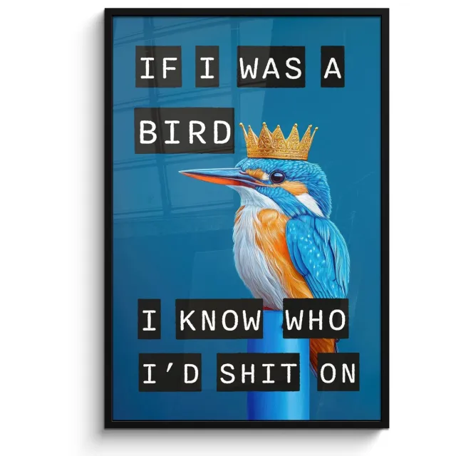 FrameYourWall Poster in lijst - Fotolijst 80x120 cm - Posters - Vogel - Decoratie - Ijsvogel - Blauw - Posterlijst zwart - Decoratie - Wanddecoratie woonkamer - Muurdecoratie slaapkamer Tekst - IJsvogel