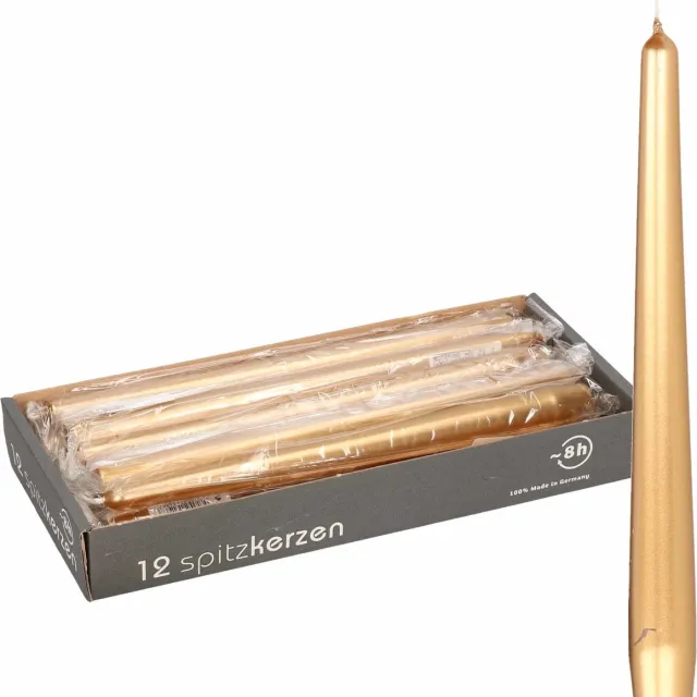 Enlightening Candles 24x Metallic gouden dinerkaarsen 25 cm 8 branduren - Geurloze kaarsen goud - Tafelkaarsen/kandelaarkaarsen Goudkleurig