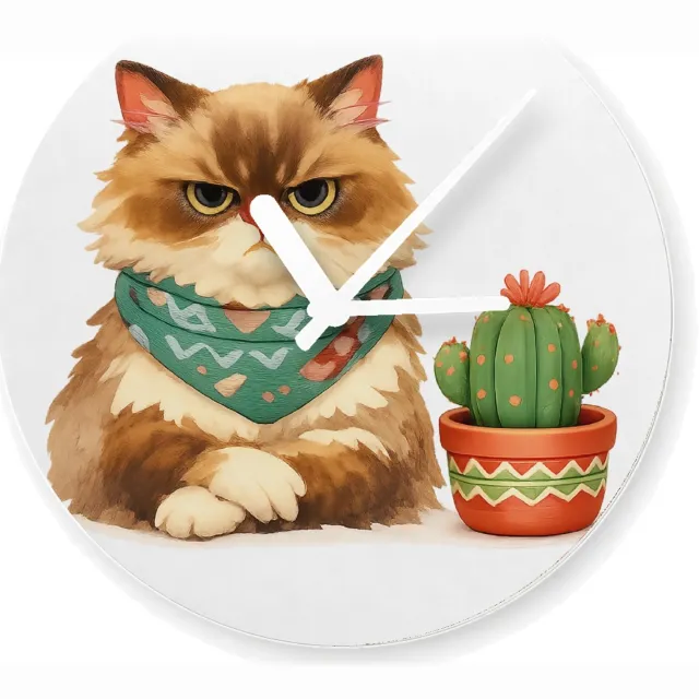 Mr Cadeautjes Glazen klok Ø 20 - design Een norse egel met een kleine bloempot vol stekelige vetplan | cadeau Wit