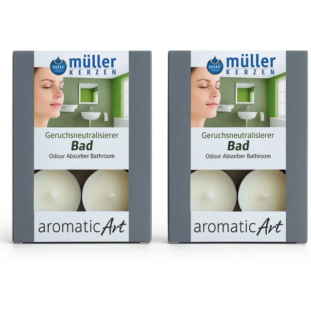 Muller Kerzen Müller Kerzen Aromatic Art “Bad” – 12 × Geurneutraliserende Waxinelichtjes voor Badkamer Wit