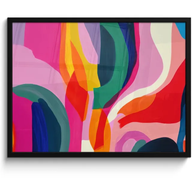 FrameYourWall Poster in lijst - Fotolijst 80x60 cm - Posters - Vormen - Golvend - Abstract - Felroze - Posterlijst zwart - Decoratie - Wanddecoratie woonkamer - Muurdecoratie slaapkamer