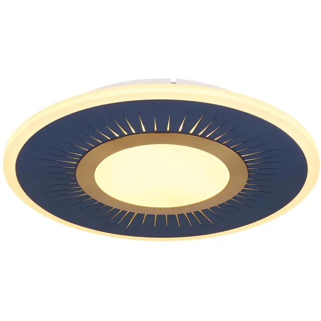 Globo Plafondlamp woonkamerlamp plafondlamp eetkamerlamp rond, metaal acryl wit blauw, dimbare afstandsbediening, 1x LED 40W 1300Lm 2700-6000K, D 37,2 cm