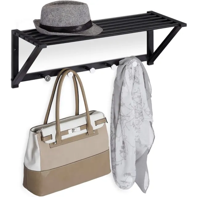 Thuys Wandkapstok Met Hoedenplank – 25cm x 65cm x 23cm – Zwart