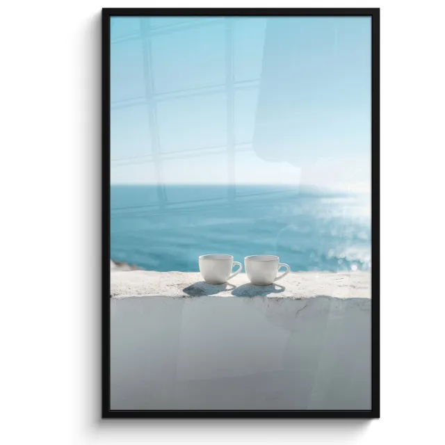 FrameYourWall Poster in lijst - Fotolijst 80x120 cm - Posters - Zee - Koffiekopjes - Zomers - Posterlijst zwart - Decoratie - Wanddecoratie woonkamer - Muurdecoratie slaapkamer