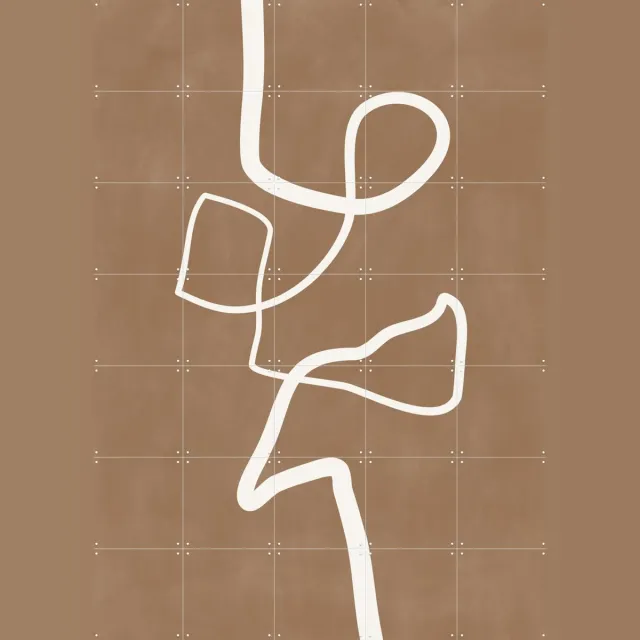 IXXI Brown Single Line Artwork, Elena Ristova & Various - 100 x 140 cm - Grote wanddecoratie en posters - Abstract, Abstract, Grafisch Ontwerp, Line Wit / Bruin