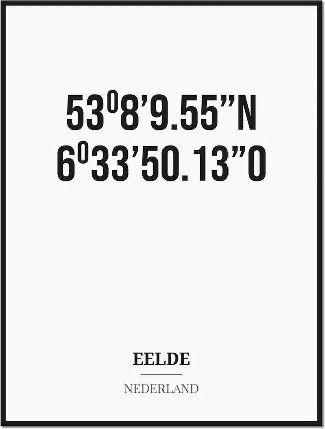 Studio216 Poster/kaart EELDE met coördinaten zwart, wit