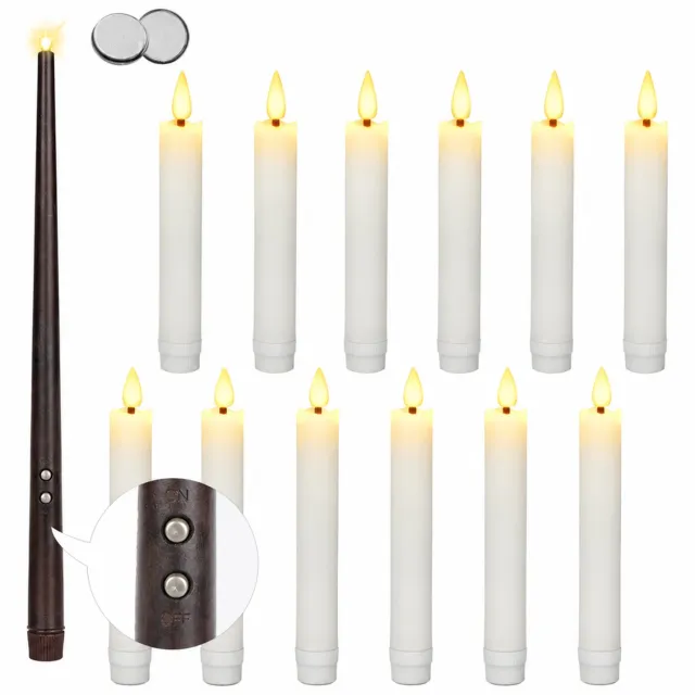 SWGOTA led kaarsen, 12 stuks met toverstaf-afstandsbediening, warmwit flikkerlicht, gegolfde rand en kogelvormige vlamtip voor verjaardagen en Halloween