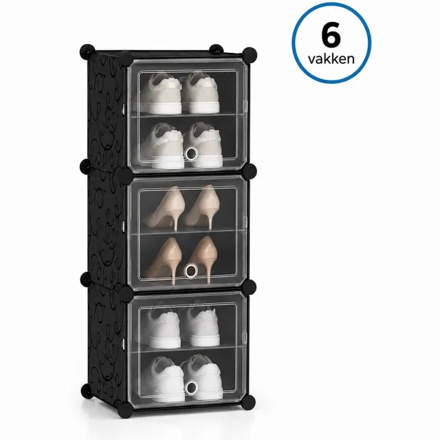 Bobbel Home Schoendozen set van 6 - Opbergdozen voor schoenen - Schoen organizer - Tot - Transparant zwart