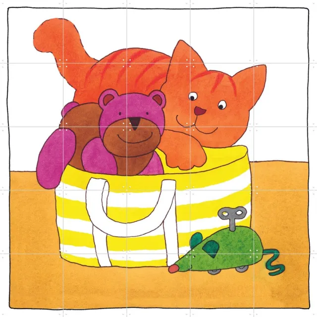 IXXI Dikkie Dik pakt zijn Tas, Dikkie Dik - 100 x 100 cm - Grote wanddecoratie en posters - Illustraties, Cartoonesk, Fantasierijk, Speels, Kleurrijk Oranje
