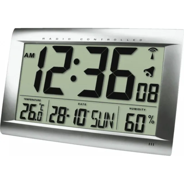 Technoline WS 8009 - Wandklok - Tafelklok - Rechthoek - Radiogestuurde tijdsaanduiding - 12/24H - Datumaanduiding - Alarm - Binnentemperatuur - Vochtigheid - Zilverkelurig - 407 x 43 x 270 m Zilverkleurig
