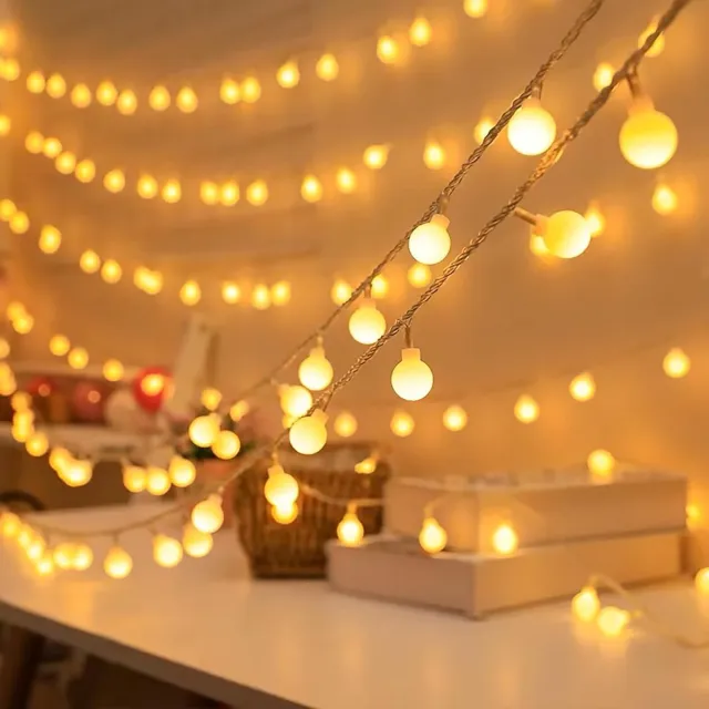 YAGXIG Bolvormige Sprookjeslamp - 6m 40 LED's - Werkt op batterijen - Sprookjeslamp - Warm licht - 2 standen: enkele kleur en fonkelend, ideaal voor lichtslingers binnenshuis, kerstversiering, bruiloften
