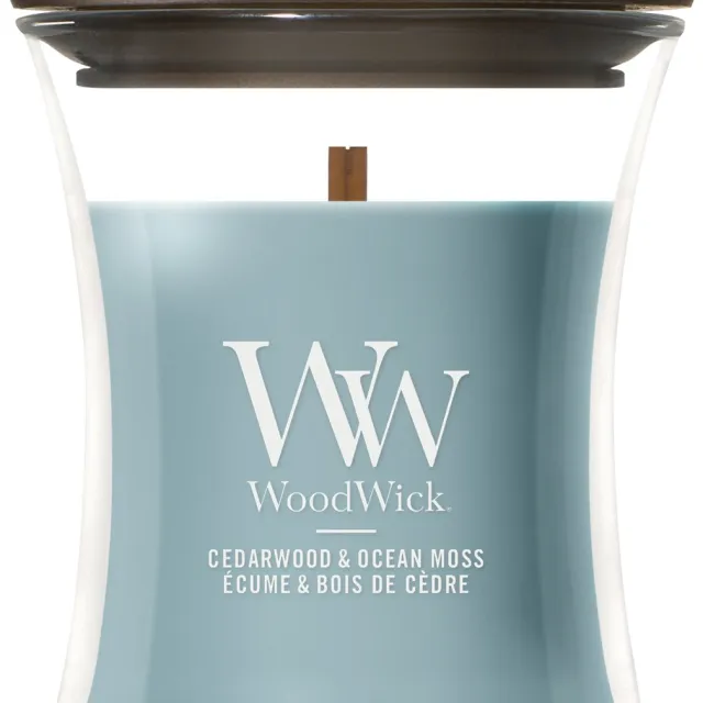WoodWick Hourglass - Cedarwood & Ocean Moss - Mini Geurkaars - Tot 30 branduren Blauw