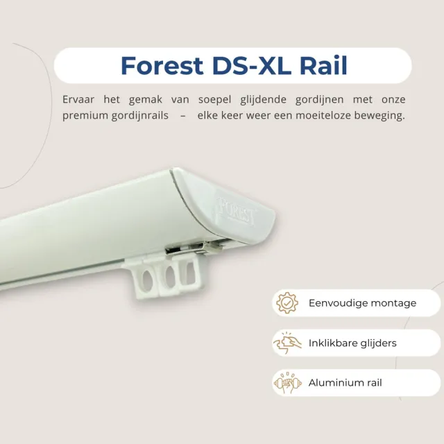 Forest DS-XL - Premium gordijnrails - 300cm (2 x 150cm) compleet pakket - plafond Wit (RAL 9016)