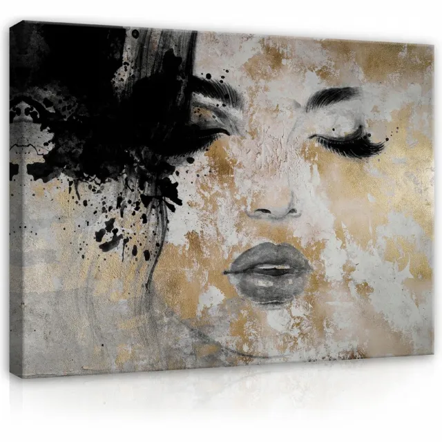 WALLARENA Canvas schilderij - 100x70 cm - abstracte afbeelding van een vrouwengezicht multikleurig