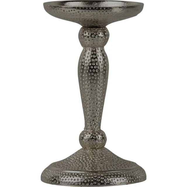 Mars & More Gehamerde kandelaar - aluminium - zilver - Ø 9 cm