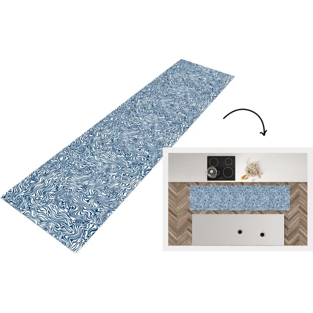 KitchenYeah Keukenloper - Loper keuken - Patronen - Abstract - Blauw - 200x50 cm - Keukenloper vinyl Multicolor