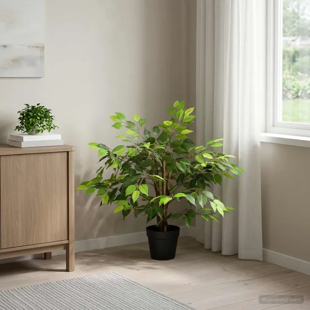 vidaXL Kunst Ficus Plant Groen 73 x 16 x 60 cm Stof en Hout