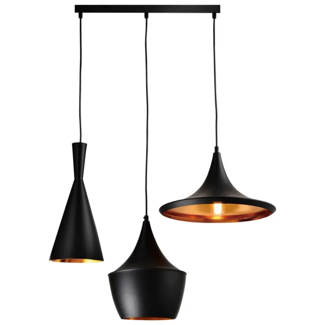 QUVIO Hanglamp modern - 3 lichtpunten met verschillende kappen - 36 x 65 x 38 cm Zwart